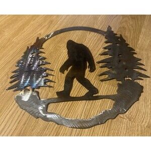 Metal Cut Out Bigfoot Sasquatch Wallking Forest Home Decor Sign